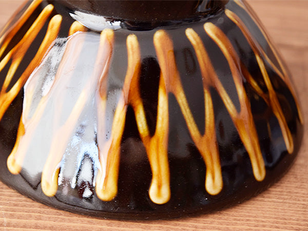 RETRO Mingei Folk Craft 6.5" Slipware Ceramic Rice Bowls Set of 2 - Stripe