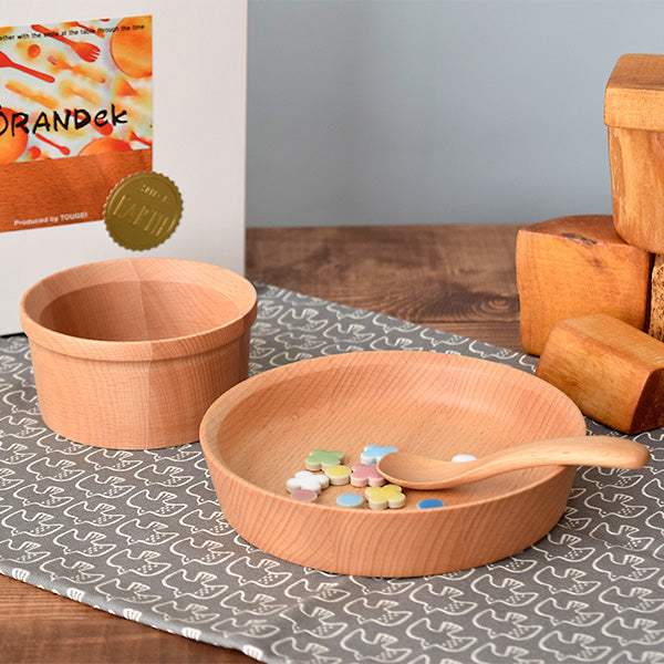 Children's Wooden Tableware Set with Gift Box - Plate Bowl and Spoon for Babies and Toddlers