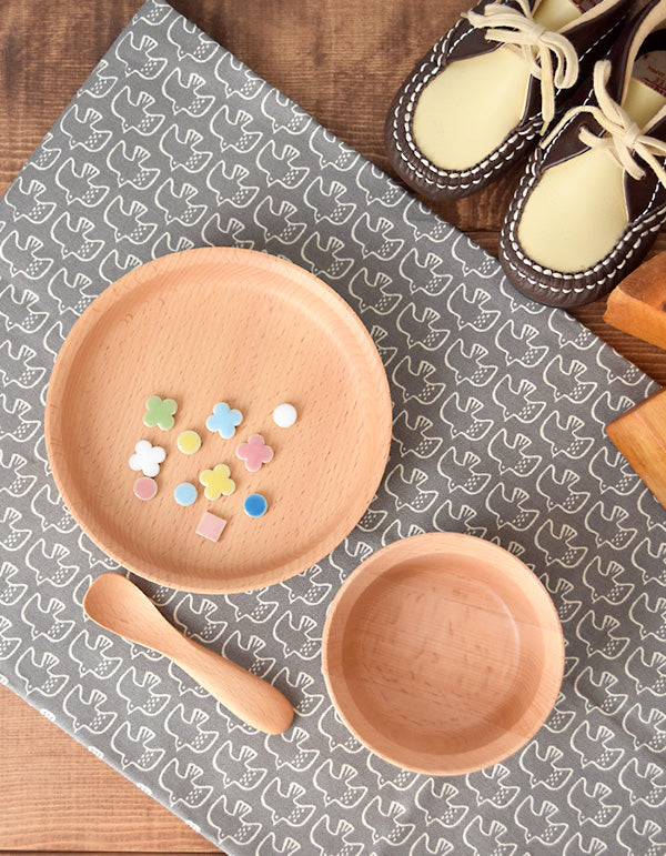 Children's Wooden Tableware Set with Gift Box - Plate Bowl and Spoon for Babies and Toddlers