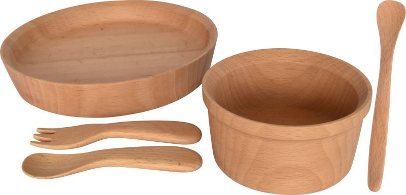 5-Piece Children's Wooden Tableware Set with Gift Box - Plate Bowl Fork Spoon and Feeding Spoon for Babies and Toddlers