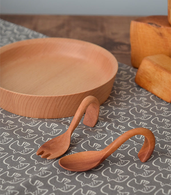 Curved Handle Wooden Baby Spoon and Fork Set with Gift Box