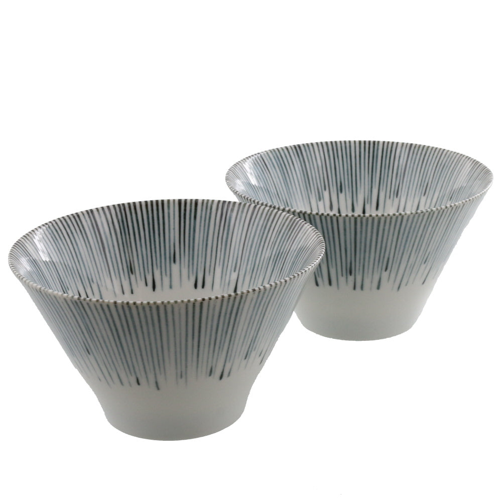 14 oz Extra Small Blue Stripe White Trapezoidal Donburi Bowl Set of 2