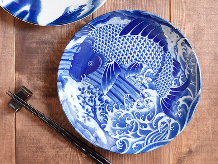 Blue and White Dinner Plate - Koi