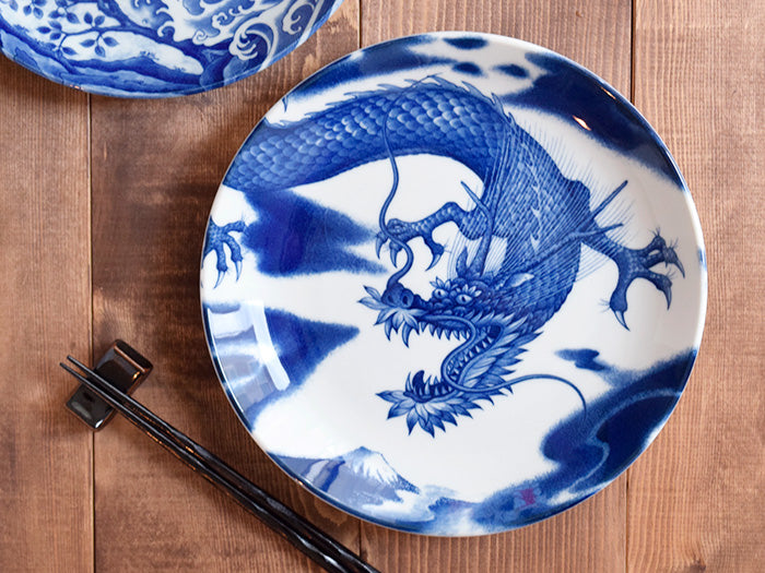 Blue and White Dinner Plate - Dragon