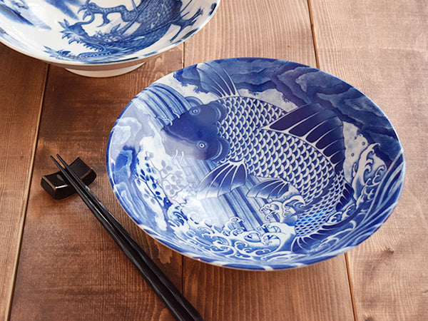 Blue and White Serving Bowl - Koi