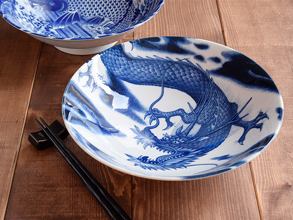 Blue and White Serving Bowl - Dragon