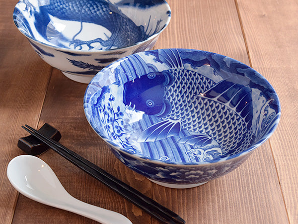 Blue and White Donburi Bowl - Koi