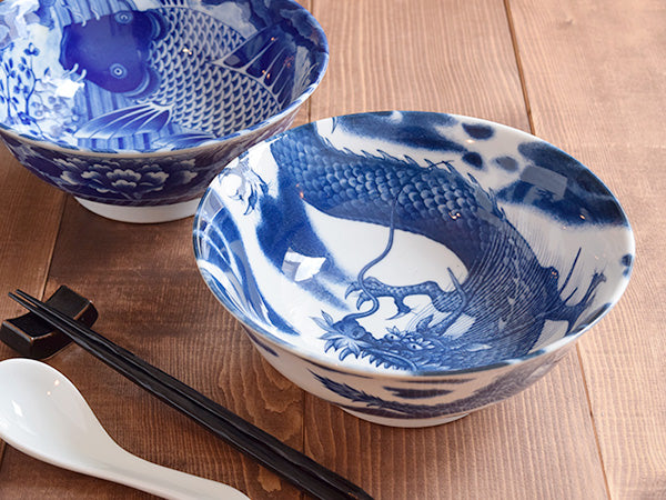 Blue and White Donburi Bowl - Dragon