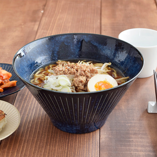 Dark Blue Trapezoidal Ramen Donburi Bowl - Medium