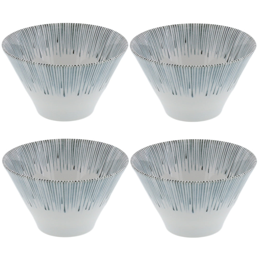 Aitokusa 4-Piece Trapezoidal Small Donburi Bowl Set - Blue and White