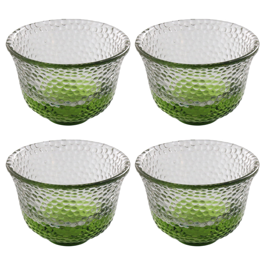 Clear Polka Dot Glass Sake Cup Set of 4 - Green