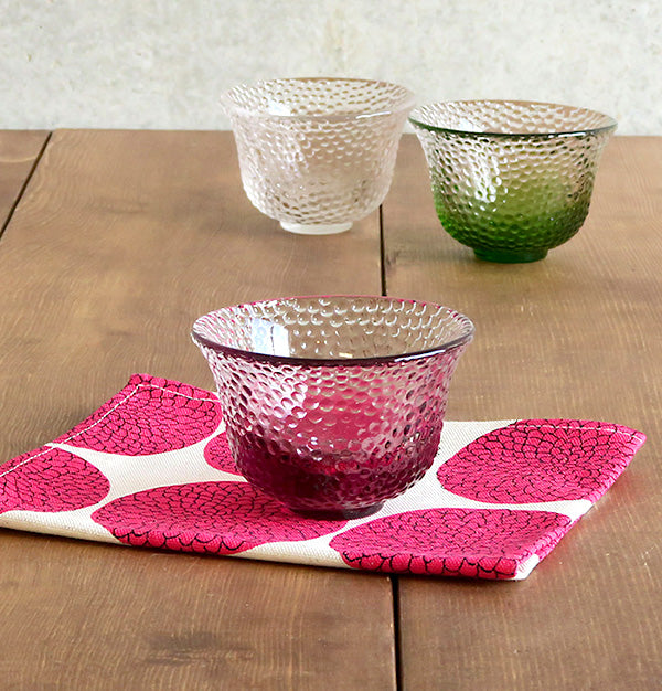 Clear Polka Dot Glass Sake Cup Set of 4 - Pink
