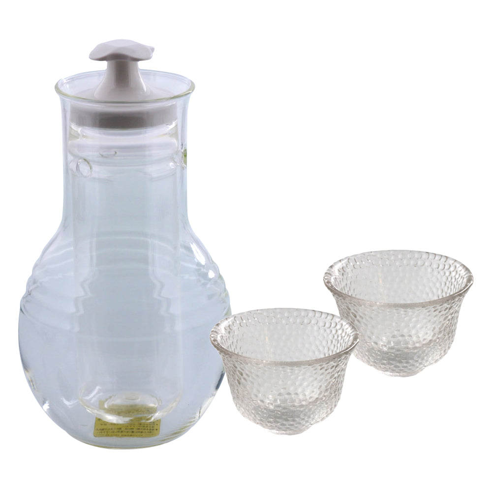 Glass Sake Bottle with Cooler and 2 Sake Cups