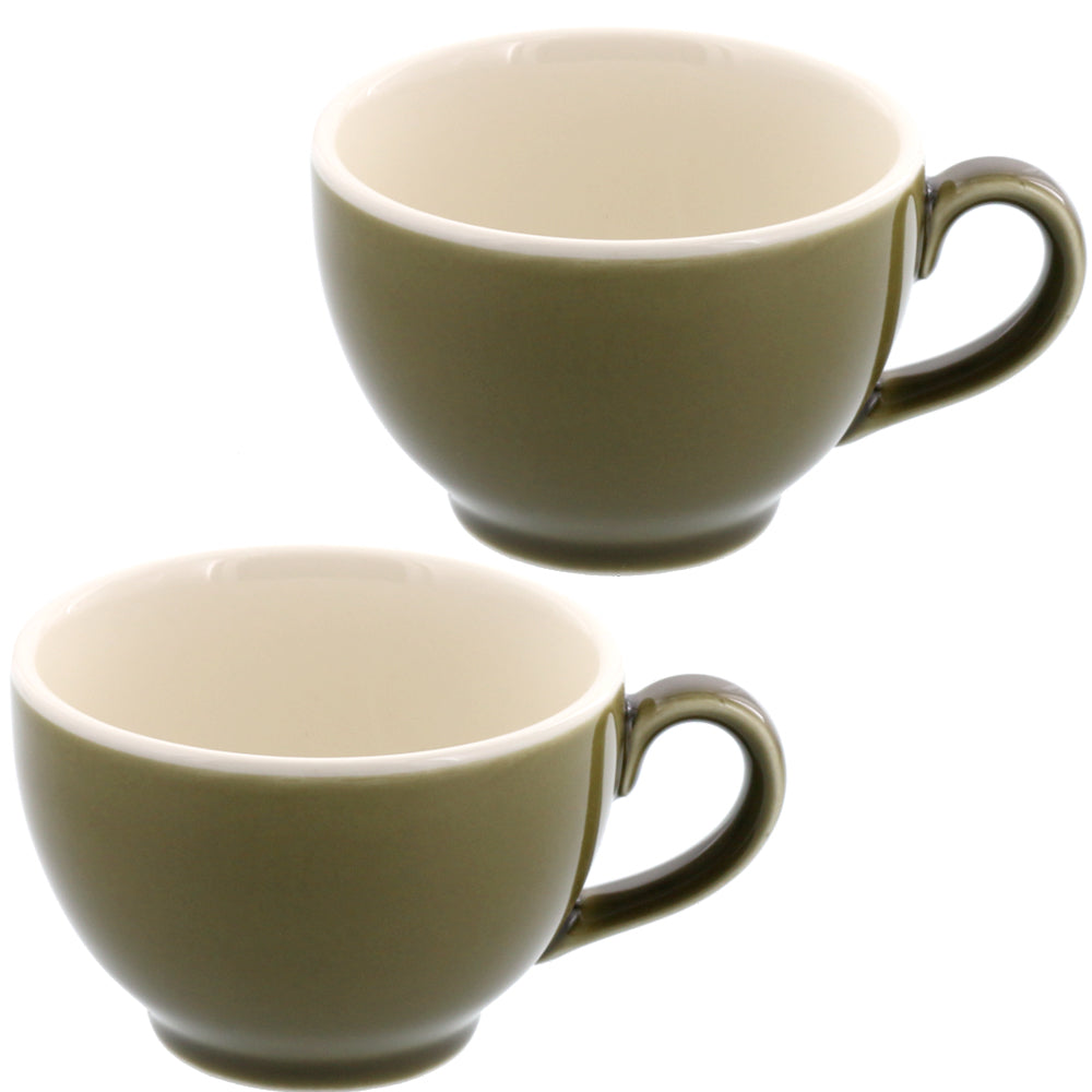 FAVO Two-Tone 8.5 Ounce Porcelain Coffee Cups and Saucers Set of 2 - Green