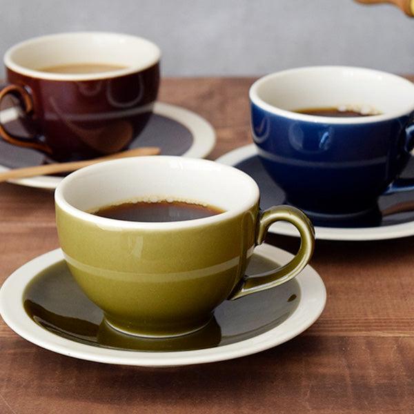 FAVO Two-Tone 8.5 Ounce Porcelain Coffee Cups and Saucers Set of 2 - Navy Blue