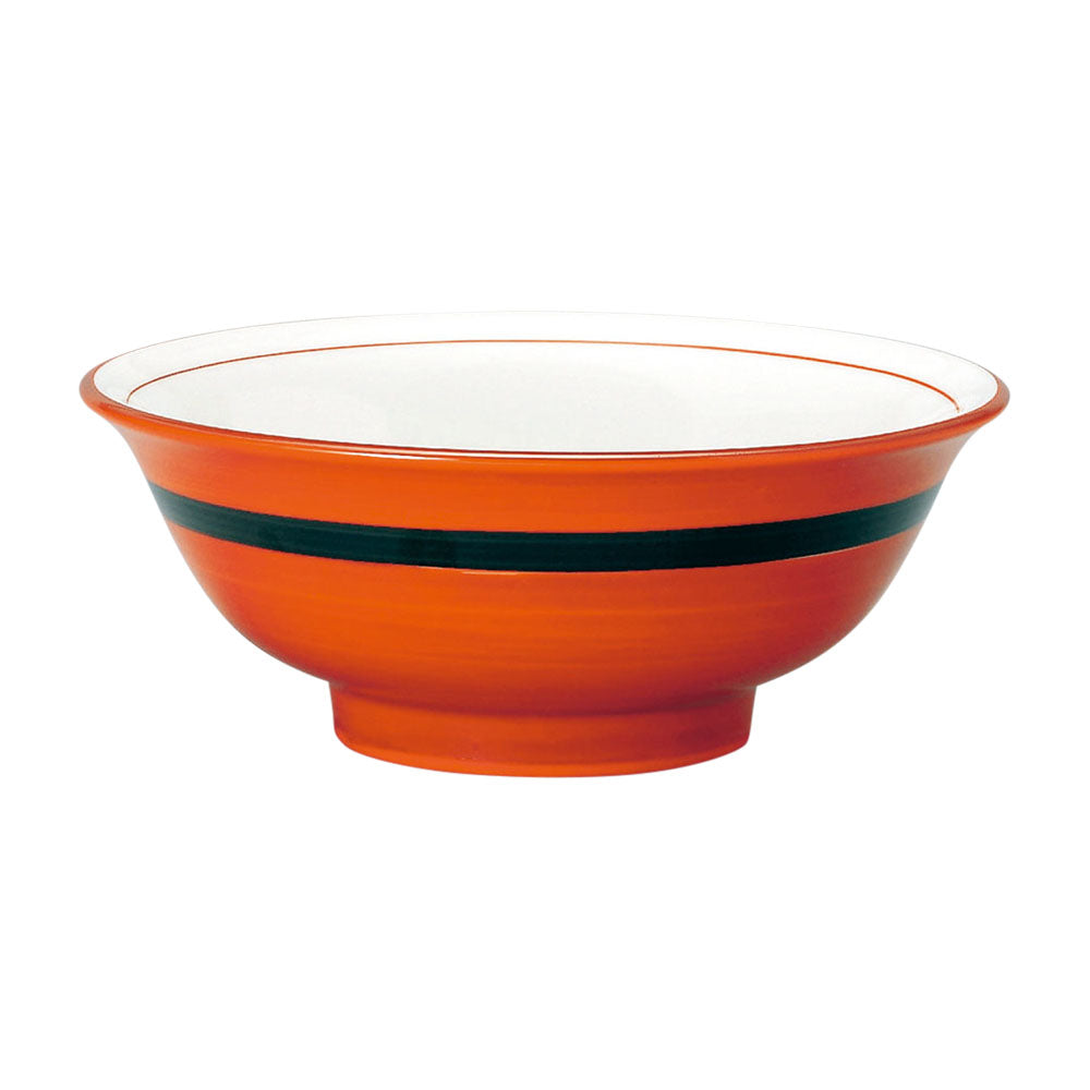 8.4" Red and White Donburi Bowl With Black Line