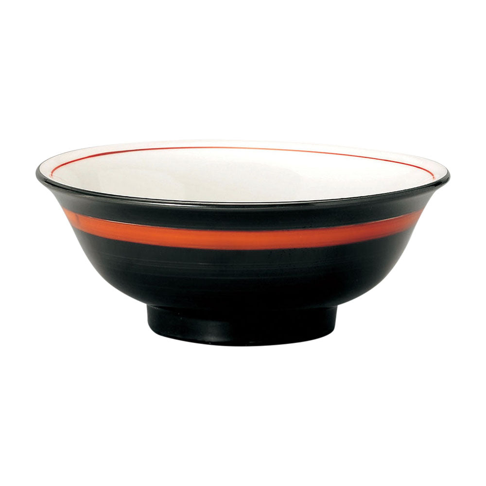 8.4" Black and White Donburi Bowl With Red Line