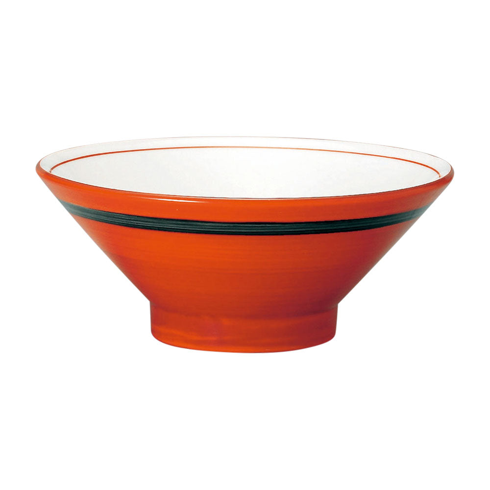 8.4" Red and White Noodle Bowl With Black Line