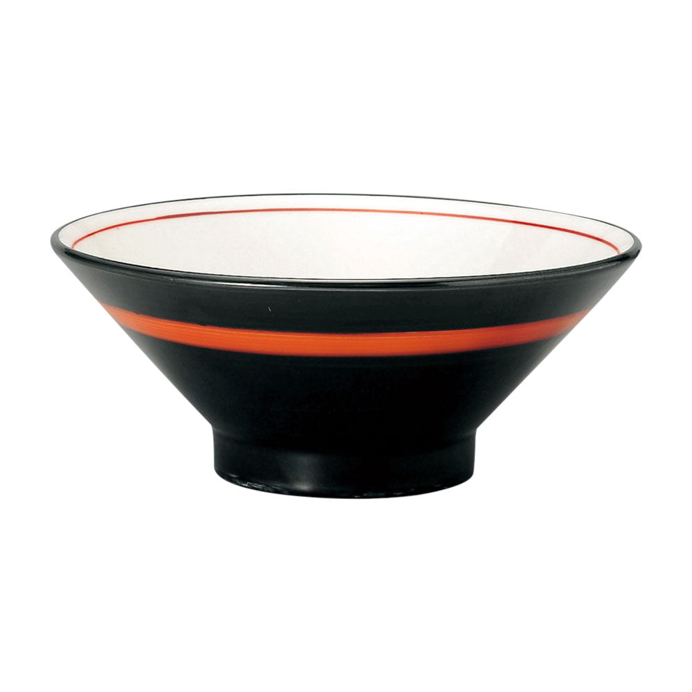 8.4" Black and White Noodle Bowl With Red Line