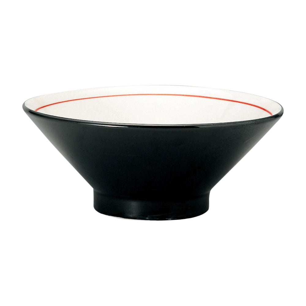 8.4" Kuromaki Black and White Noodle Bowl With Red Line