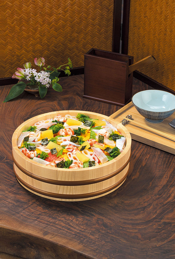 10.6" Wooden Tub Morikomi Oke For Chirashizushi, Sashimi and Soba